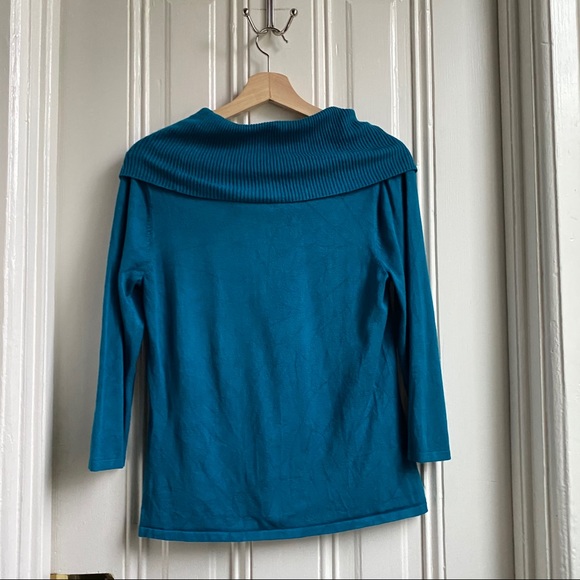 Cable & Gauge Teal Cowl Neck Sweater - Picture 7 of 11